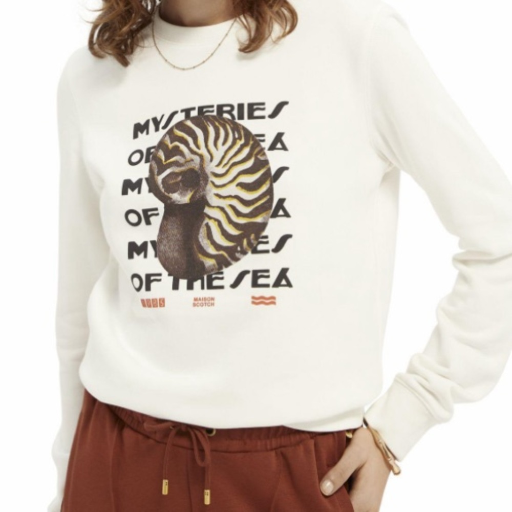 NWOT Scotch & Soda Biológico Cotton Graphic Off White Sweatshirt Size L